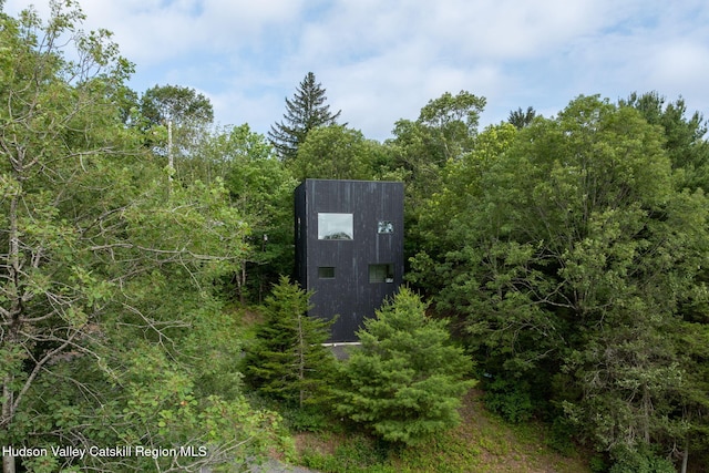 22 Skinner Ln, Catskill, NY 12414 - exterior view of a pad mount transformer and a heavily wooded area