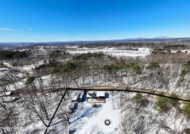 snowy aerial view featuring a mountain view