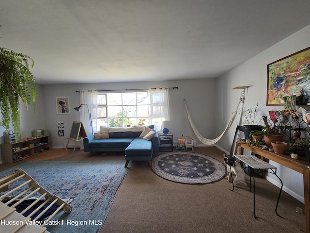 living room featuring carpet