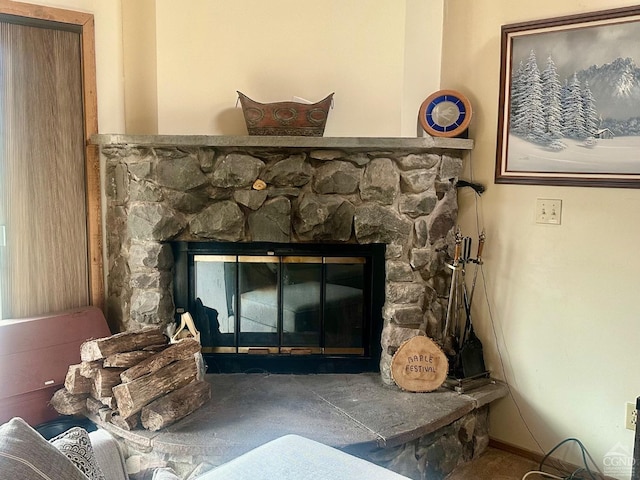 50 Windham Mt Village Rd, Windham, NY 12496 - detailed view of a stone fireplace and baseboards