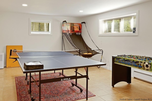 recreation room with light tile patterned flooring