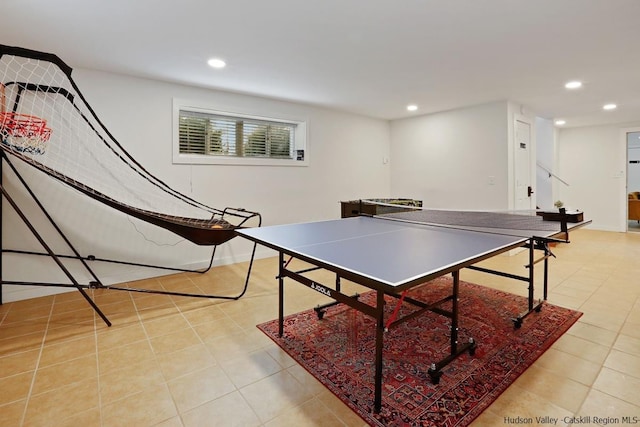 game room with light tile patterned floors