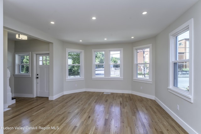 unfurnished room with light hardwood / wood-style floors and a healthy amount of sunlight