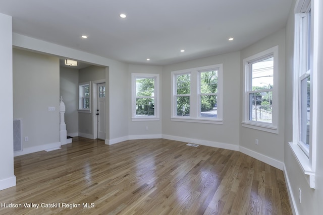 spare room featuring a healthy amount of sunlight and hardwood / wood-style flooring