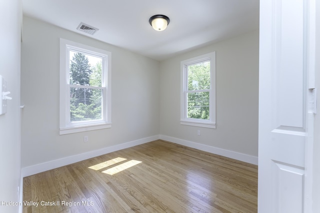 empty room with light hardwood / wood-style floors and a wealth of natural light