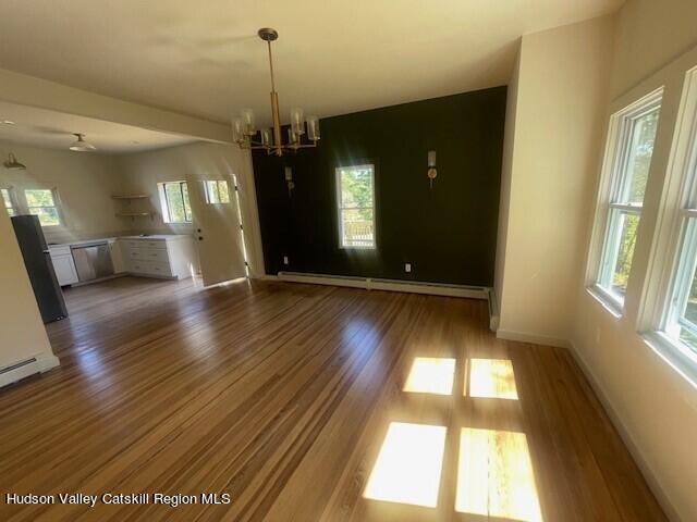 unfurnished dining area featuring wood-type flooring and a wealth of natural light