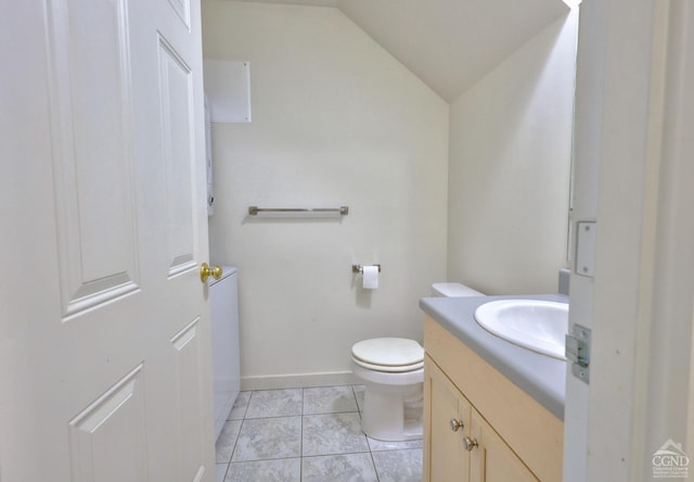 15023 Rte 23 Unit 5, Prattsville, NY 12468 - half bath with toilet, vanity, vaulted ceiling, tile patterned floors, and baseboards