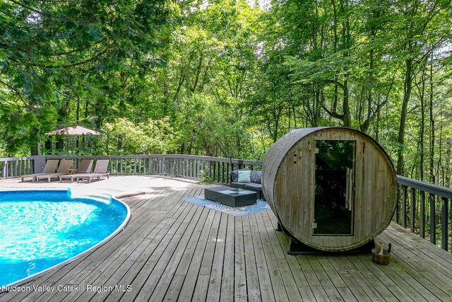87 Boice Mill Rd, Kerhonkson, NY 12446 - view of swimming pool featuring a wooden deck