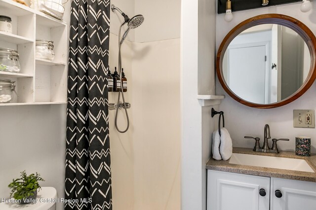 87 Boice Mill Rd, Kerhonkson, NY 12446 - bathroom with vanity, a shower with curtain, and toilet