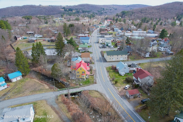 bird's eye view featuring a mountain view and a residential view