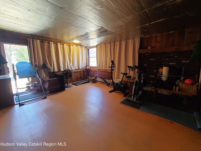 workout room featuring wood finished floors