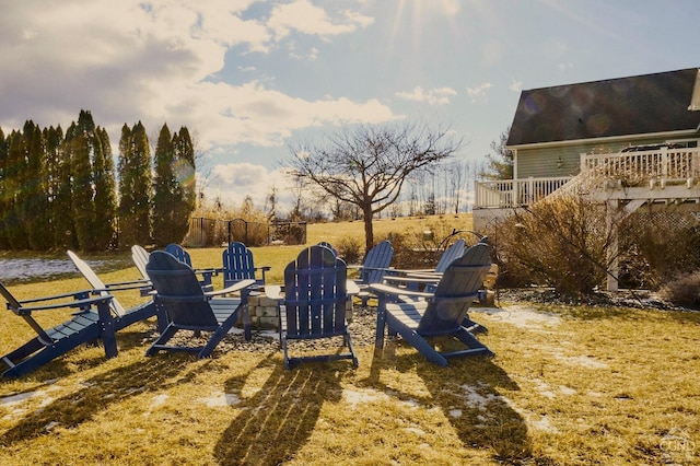 27 Gallagher Ln, Pleasant Valley, NY 12569 - view of green lawn featuring a fire pit and a wooden deck