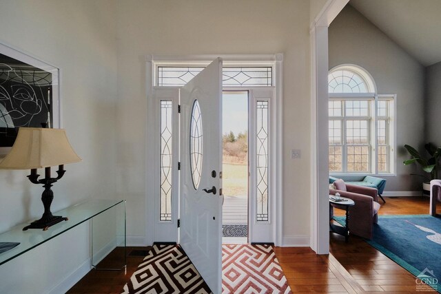 27 Gallagher Ln, Pleasant Valley, NY 12569 - foyer entrance with wood finished floors, high vaulted ceiling, and baseboards