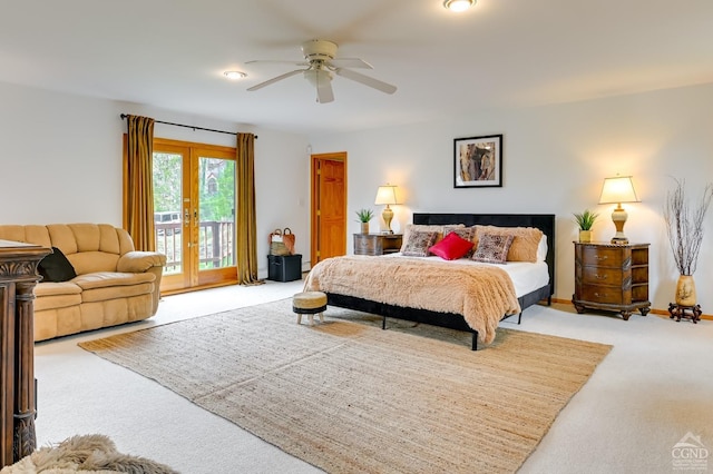 108 Botti Dr, Hunter, NY 12442 - bedroom featuring carpet, access to exterior, french doors, and ceiling fan
