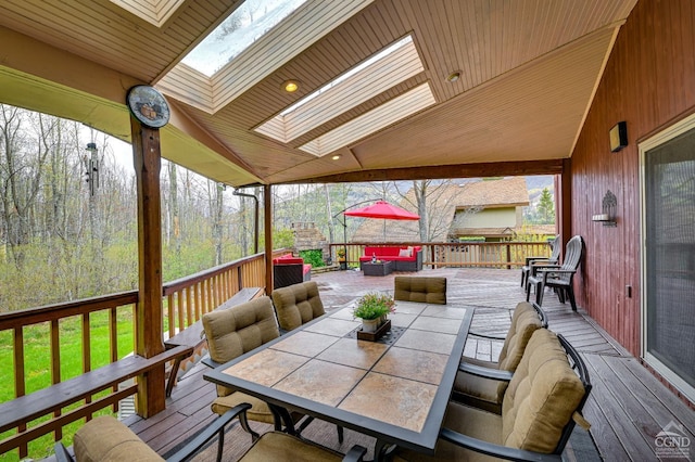 108 Botti Dr, Hunter, NY 12442 - wooden terrace with outdoor dining space