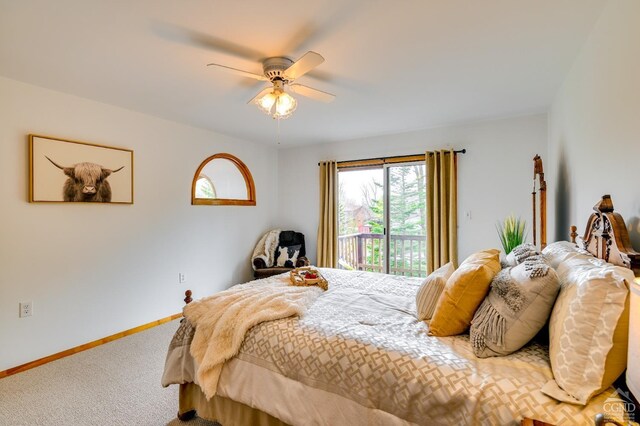 108 Botti Dr, Hunter, NY 12442 - bedroom featuring access to exterior, carpet floors, baseboards, and ceiling fan