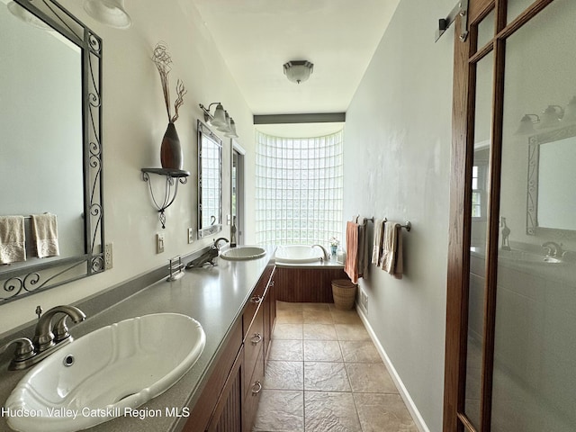 2914 Sleepy Hollow Rd, Athens, NY 12015 - bathroom featuring a garden tub, double vanity, and a shower stall