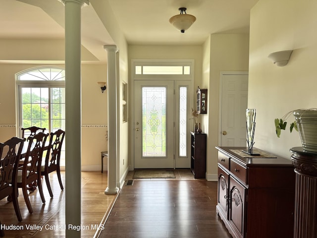 2914 Sleepy Hollow Rd, Athens, NY 12015 - entrance foyer with decorative columns and dark wood finished floors