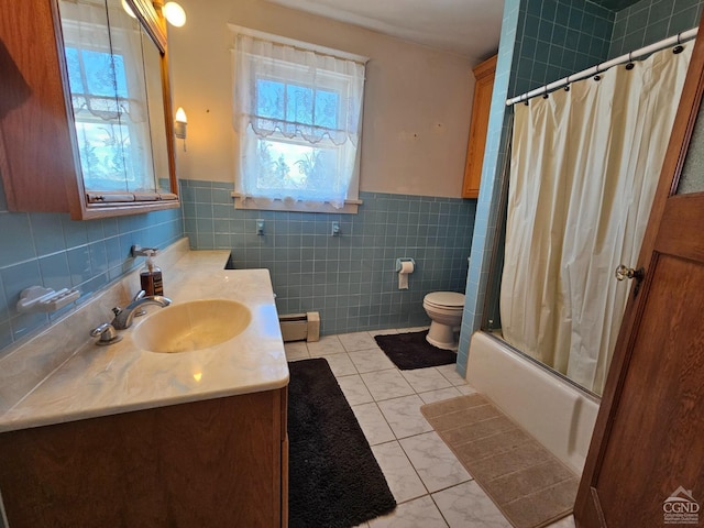 2322 US Route 9, Hudson, NY 12534 - full bath with a baseboard radiator, tile walls, shower / bath combo, vanity, and toilet