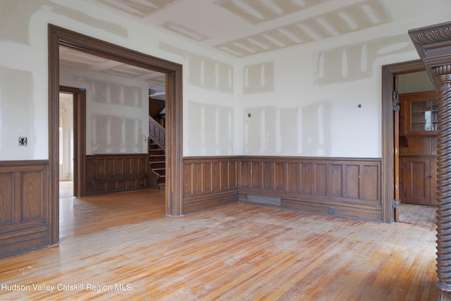 spare room featuring light wood-type flooring