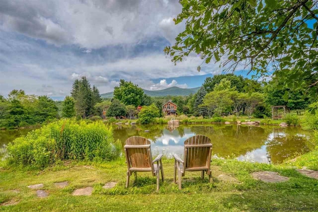 view of property's community with a water and mountain view