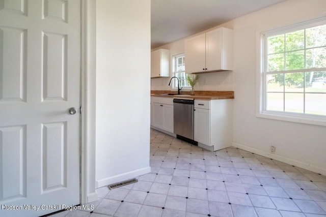 kitchen featuring dishwasher, white cabinetry, and sink