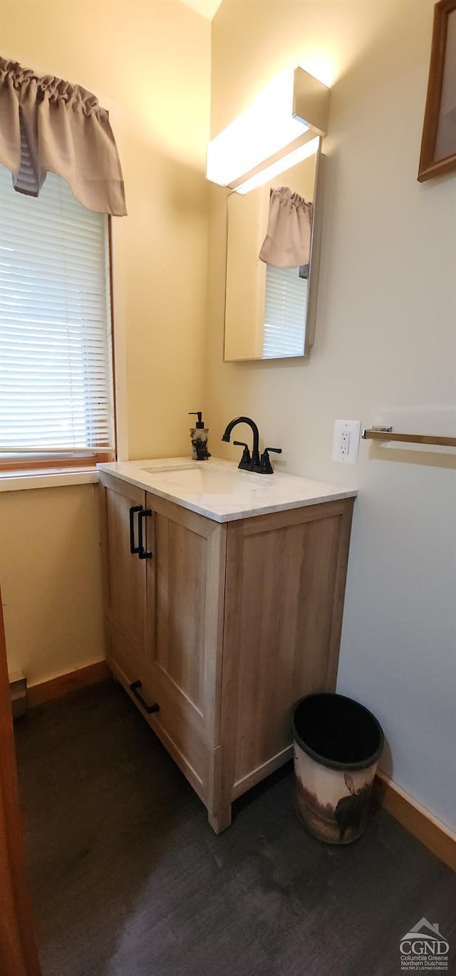 76 Loo Bridge Ln Unit 12B, Windham, NY 12496 - bathroom featuring vanity, baseboards, and wood finished floors