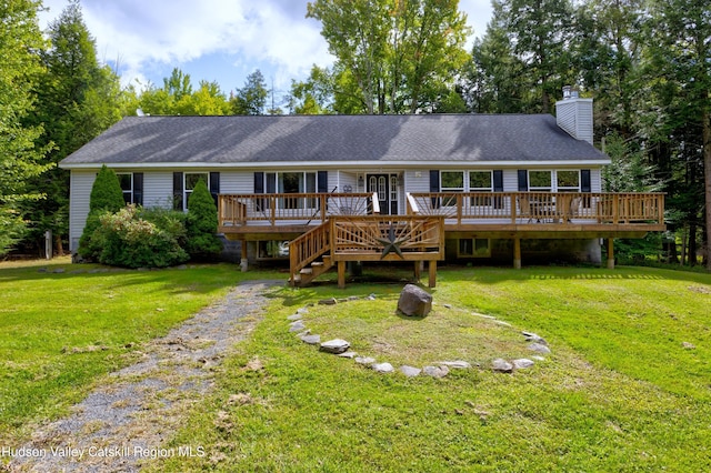 190 Deer Run Rd, Ashland, NY 12407 - view of front of home featuring a deck, a chimney, and a front yard
