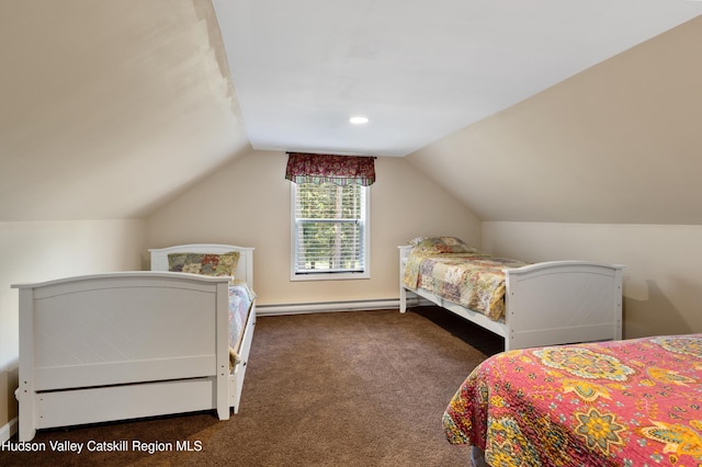 190 Deer Run Rd, Ashland, NY 12407 - carpeted bedroom featuring lofted ceiling and a baseboard heating unit