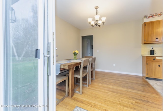 121 Rayna St, Hurley, NY 12443 - dining area featuring light wood-style floors, a chandelier, and baseboards