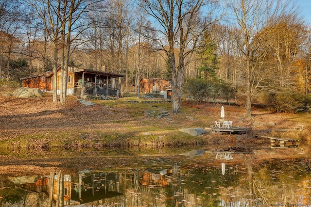 view of yard with a water view