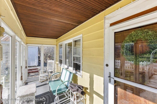 exterior space featuring wooden ceiling