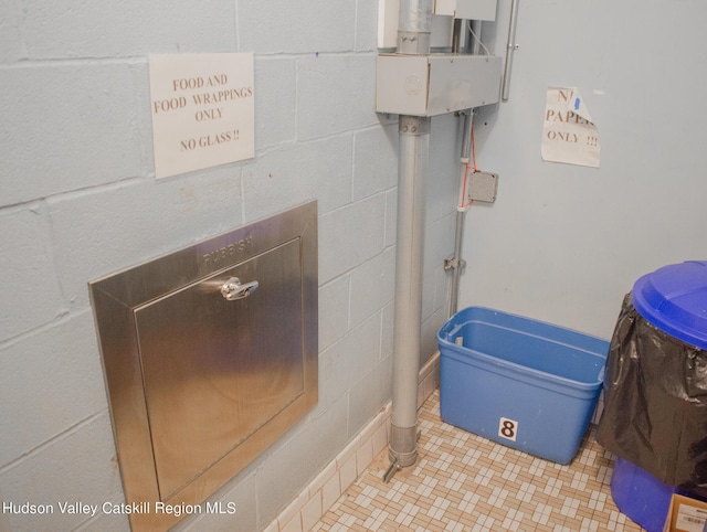 160 Academy St, Poughkeepsie, NY 12601 - bathroom with concrete block wall