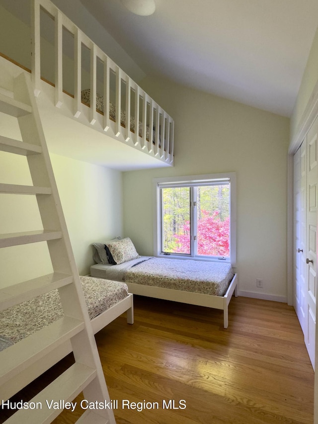 94 The Middle Way, Mount Tremper, NY 12457 - bedroom featuring light wood-style flooring and vaulted ceiling