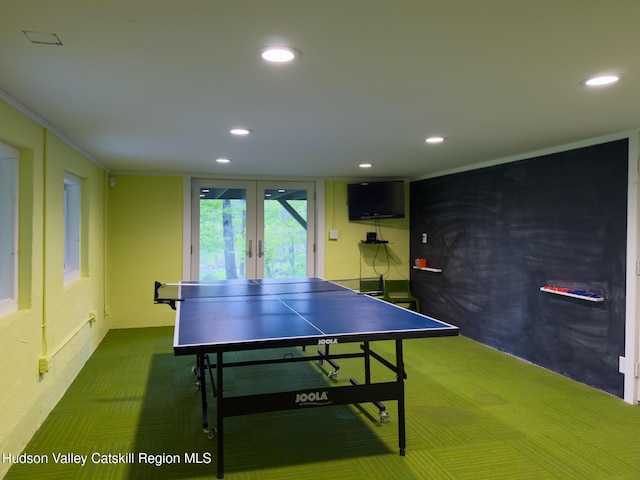 94 The Middle Way, Mount Tremper, NY 12457 - game room featuring recessed lighting, french doors, and carpet floors