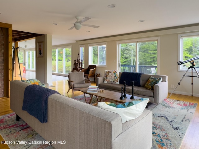 94 The Middle Way, Mount Tremper, NY 12457 - living area featuring plenty of natural light, light wood-type flooring, and a ceiling fan