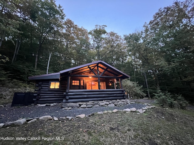 view of log home