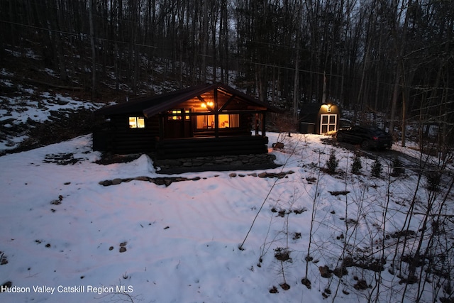 view of snow covered exterior