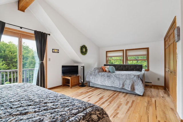 552 Bearkill Rd, Gilboa, NY 12076 - bedroom with access to exterior, light wood-type flooring, and multiple windows