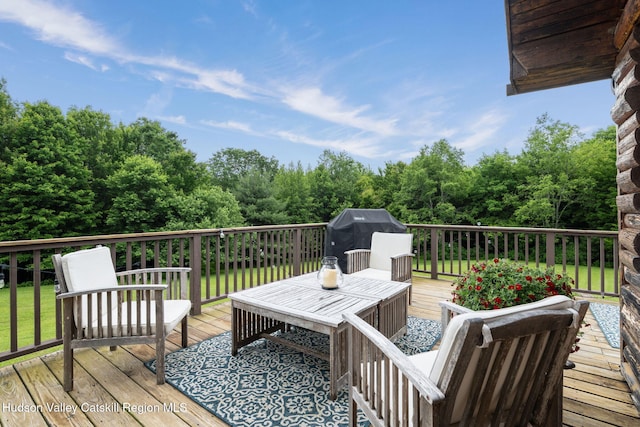 552 Bearkill Rd, Gilboa, NY 12076 - wooden deck with a grill and a yard