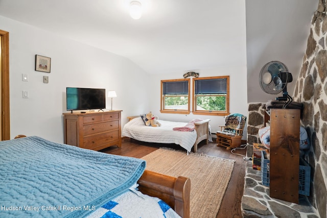 552 Bearkill Rd, Gilboa, NY 12076 - bedroom featuring lofted ceiling and dark wood-type flooring