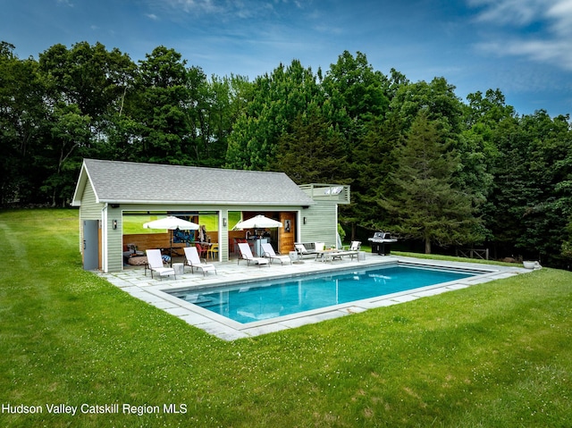 64 Dug Rd, Accord, NY 12404 - swimming pool featuring a patio area, an outbuilding, a yard, and an exterior structure