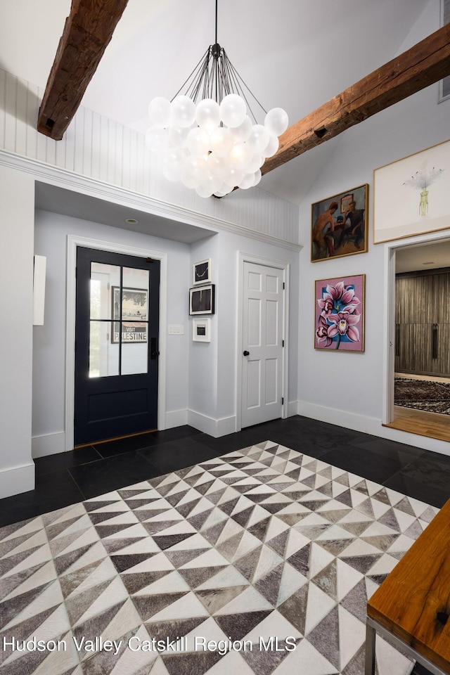 64 Dug Rd, Accord, NY 12404 - entrance foyer featuring a chandelier and dark tile patterned floors
