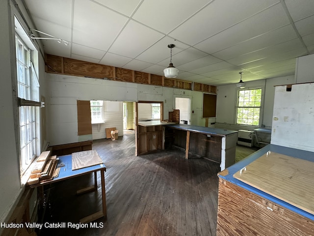 50 County Rte 26, Coxsackie, NY 12192 - kitchen featuring dark wood-type flooring, hanging light fixtures, and a center island