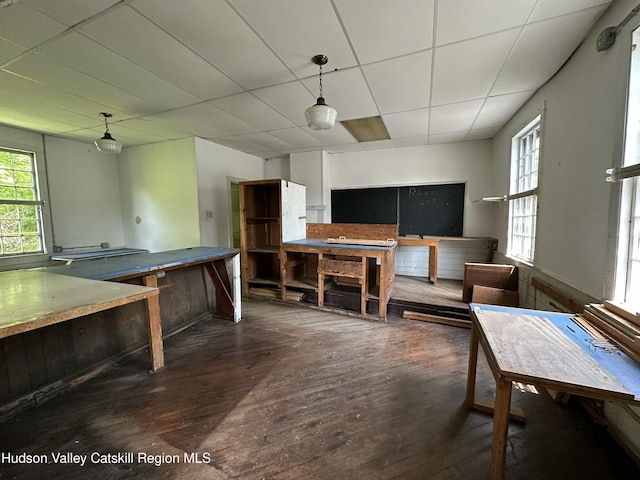50 County Rte 26, Coxsackie, NY 12192 - living area featuring hardwood / wood-style floors, a workshop area, plenty of natural light, and a paneled ceiling