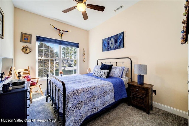 bedroom featuring ceiling fan and carpet flooring