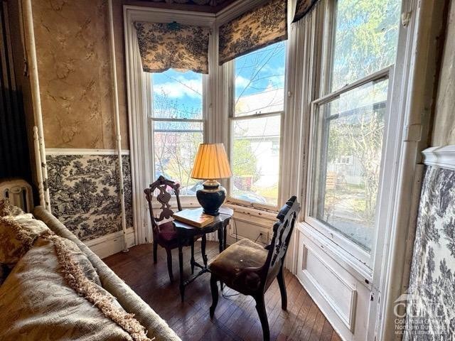 22 Liberty St, Catskill, NY 12414 - living area with wood finished floors, radiator heating unit, and baseboards