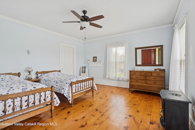 279 Maybie Rd, Gilboa, NY 12076 - bedroom featuring ornamental molding, light wood finished floors, and ceiling fan