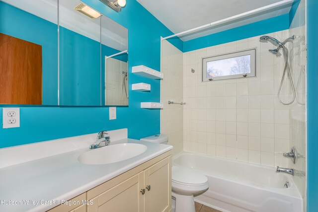 full bathroom with toilet,  shower combination, and vanity