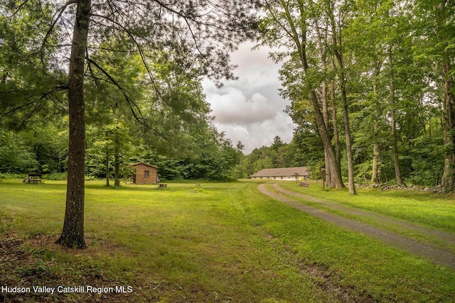 437 Snydertown Rd, Craryville, NY 12521 - view of home's community with a lawn, a wooded view, and an outbuilding